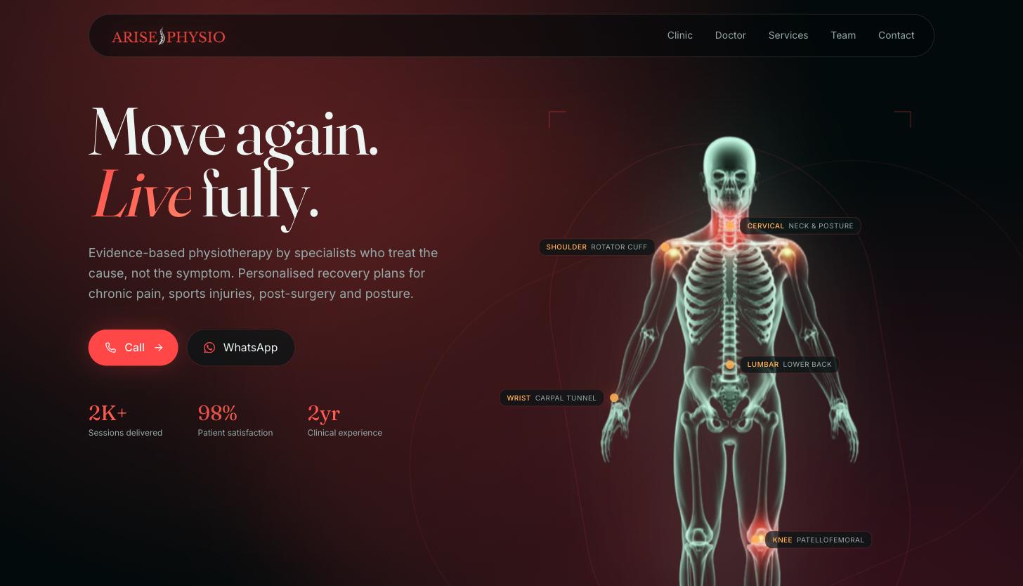 Arise Physiotherapy website, built by Startup Setup